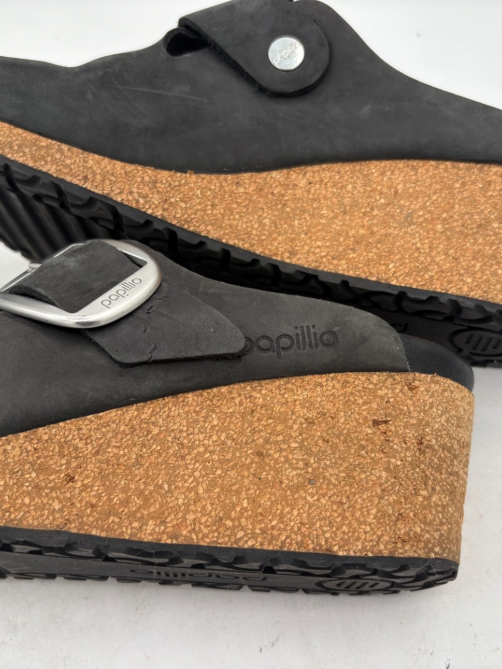 Birkenstock Papillio Fanny Big Buckle Black Oiled Leather Wedge Sz - Picture 10 of 15